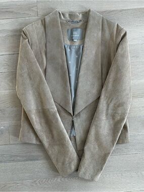 Soia & Kyo Taupe Suede Draped Open-Front Blazer